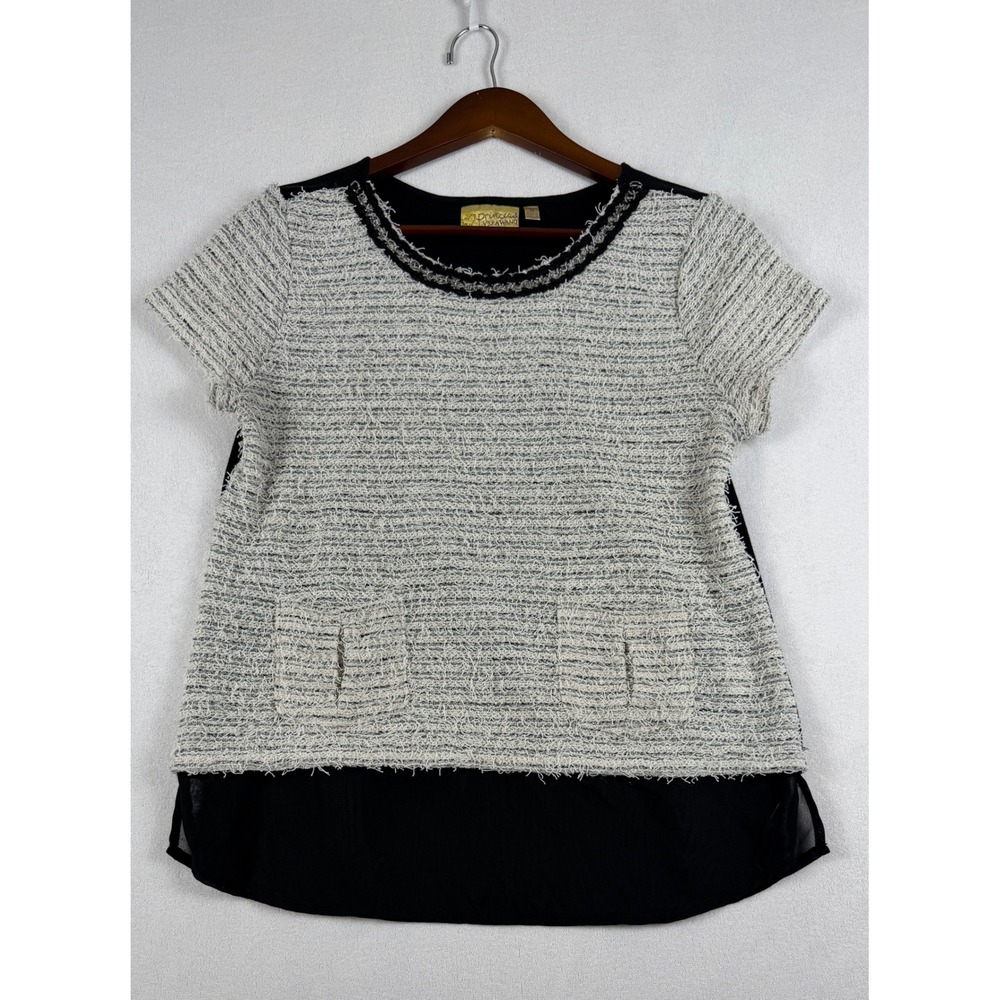 Princess Vera Wang Tweed Boucle Layered Top Black Cream Chain Trim Juniors M